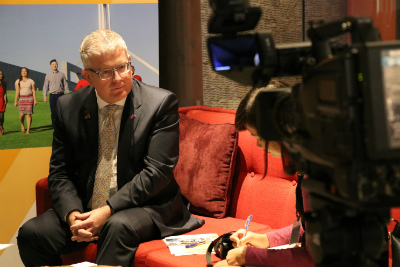 The Australian Ambassador HE Mr Craig Chittick answers interview questions from reporters at the launch of the Australian Alumni in Vietnam Strategy 2016 – 2021 on 20 December 2016 in Hanoi