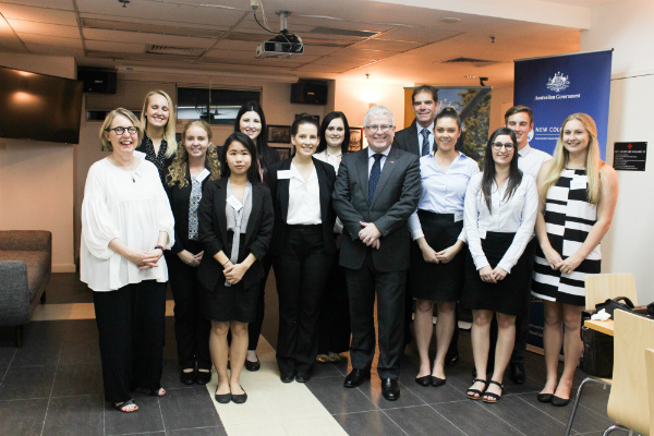 HE Mr Craig Chittick, Australian Ambassador, poses for a group photo with New Castle University students and lecturers