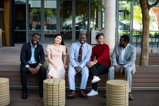 Linh (second from left) with her fellow UniSA Australian Awards recipients at the City West Campus.