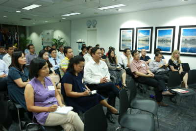 Australia Awards alumni listen to Dr Hajkowicz’s talk.