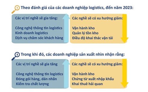 The increasing and decreasing demands of logistics positions in the upcoming future (Source: the Forecasting skills report in the logistics industry).